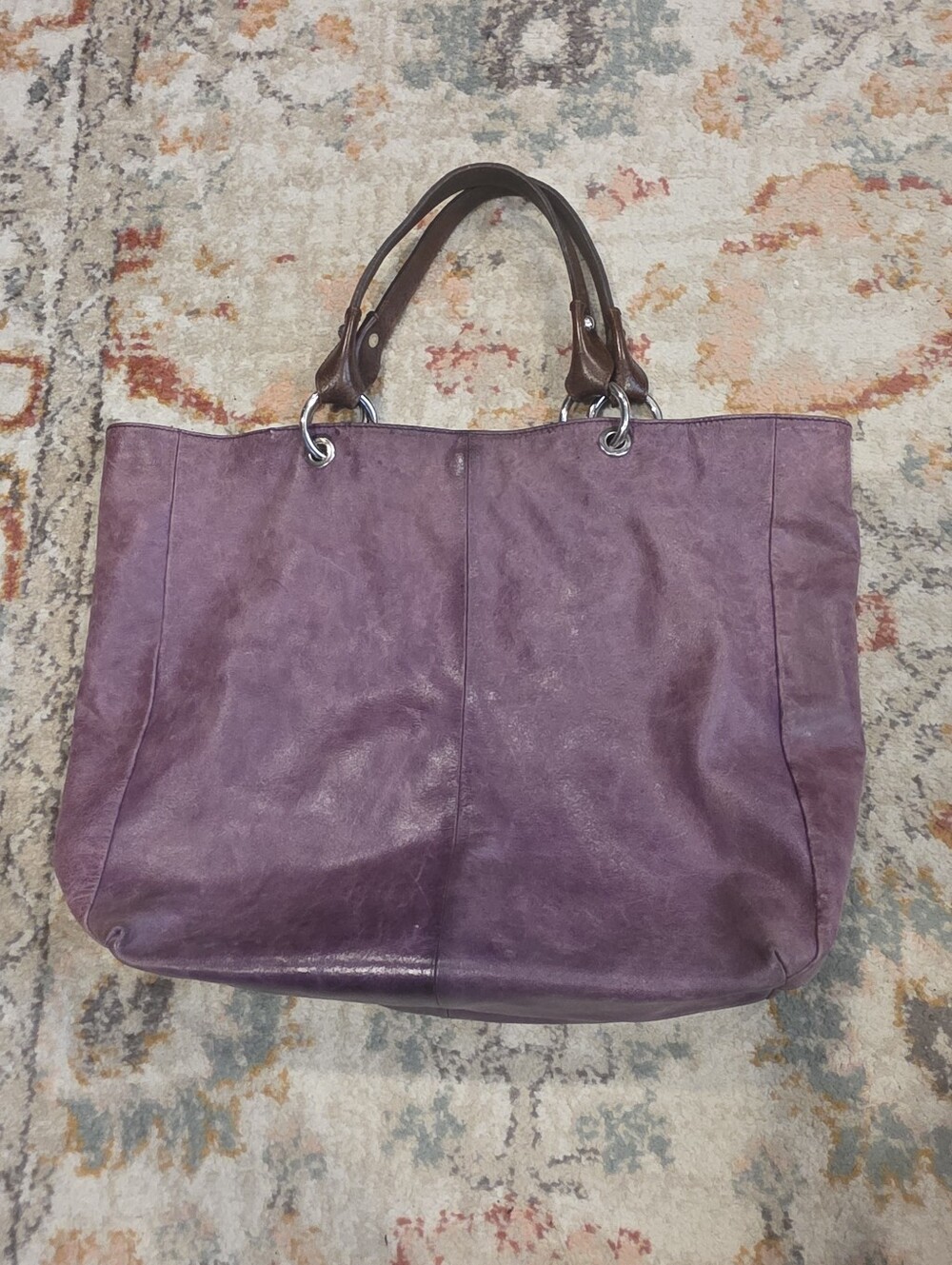 Tano Large Distressed Tote Leather Hobo Carryall Shoulder Bag Purple